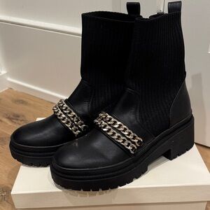 Steve Madden Black Ankle Boots with Chain Detail